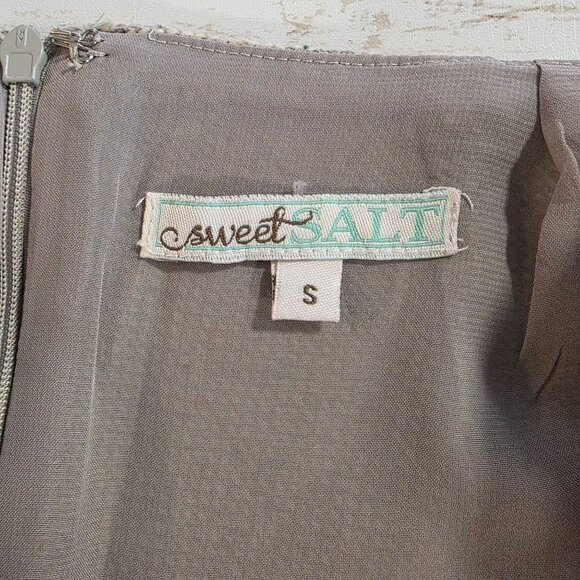 Sweet Salt Taupe Wool Blend A line Skirt Tweed Fringe Hem Preppy Acadamia Small - Picture 4 of 9